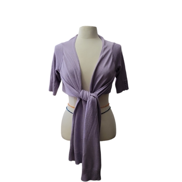 Ann Taylor Lilac Cropped Sweater Silk Cotton Cashmere Wrap W Button De… - Picture 3 of 5